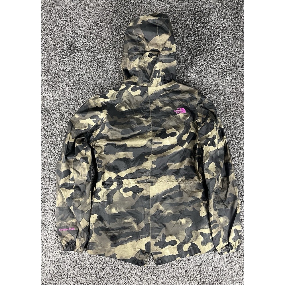 The North Face HyVent 2.5L Rain Jacket Women's Small Camo Hooded Zip Waterproof - Picture 3 of 10